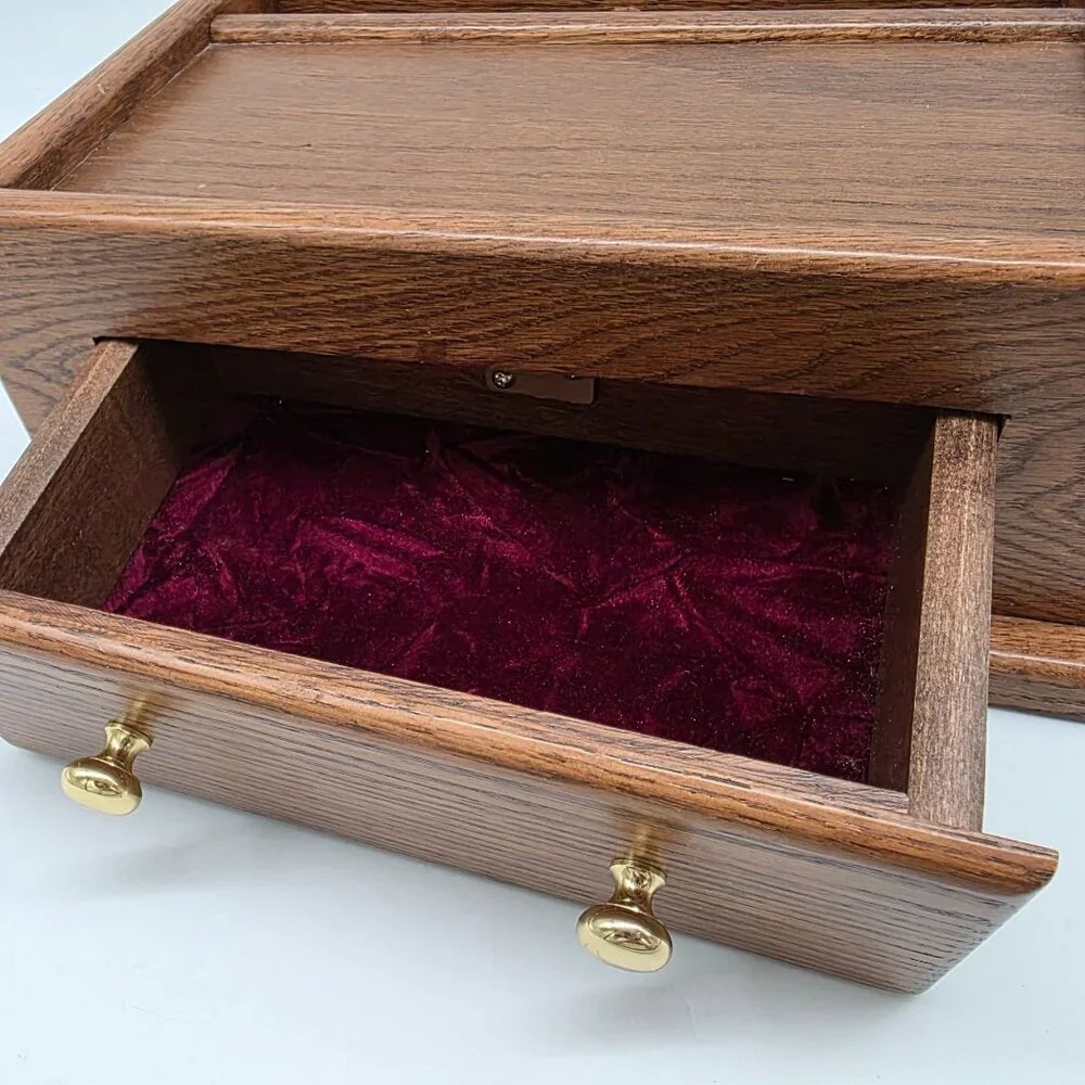 Vintage Genuine Walnut Jewelry Desk Valet Box 2 Drawer